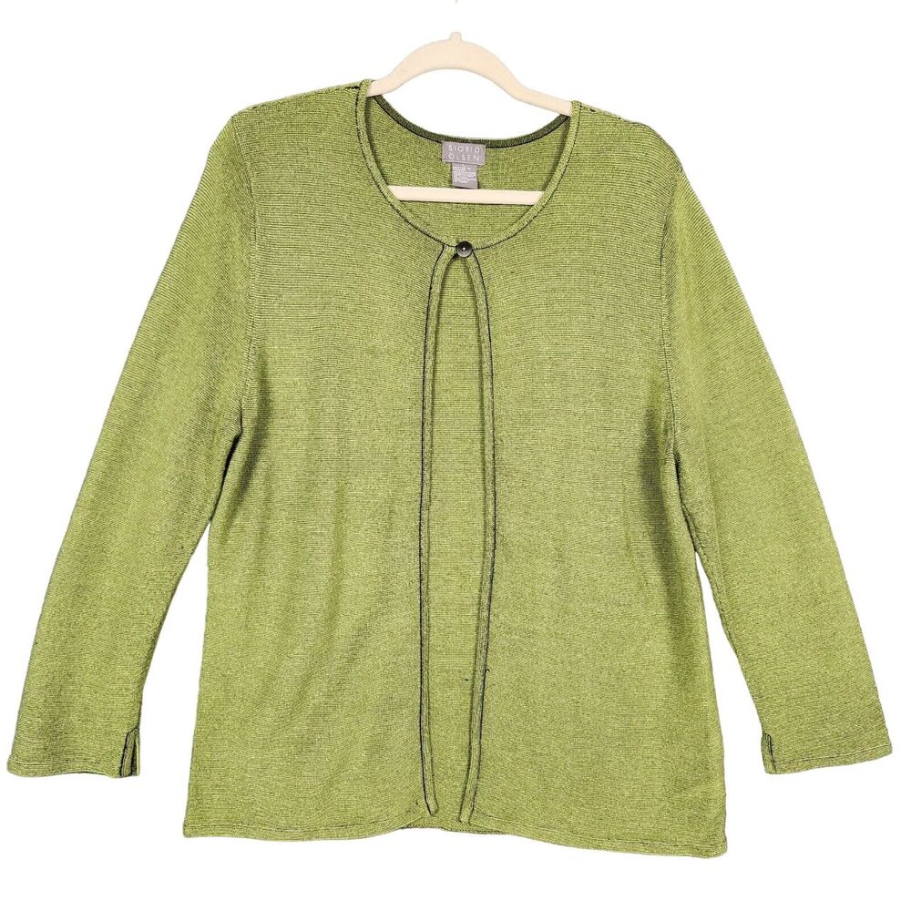 SIGRID OLSEN Green Slinky Knit Long Sleeve One Button Cardigan Twee SIZE LARGE